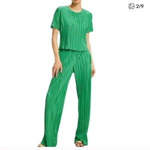 Good American Kelly Green Satin Wide Leg Jumpsuit